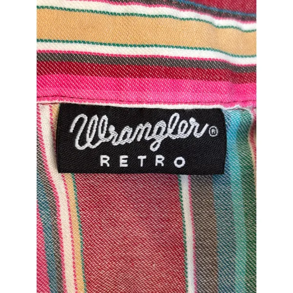 Wrangler Retro Western Pearl Snap Striped Shirt Pink Teal Cotton Small‎ Cowgirl - Image 8