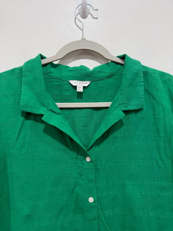 Lucky Brand Green Button Front Blouse Lightweight Textured cotton Top Size - Image 4
