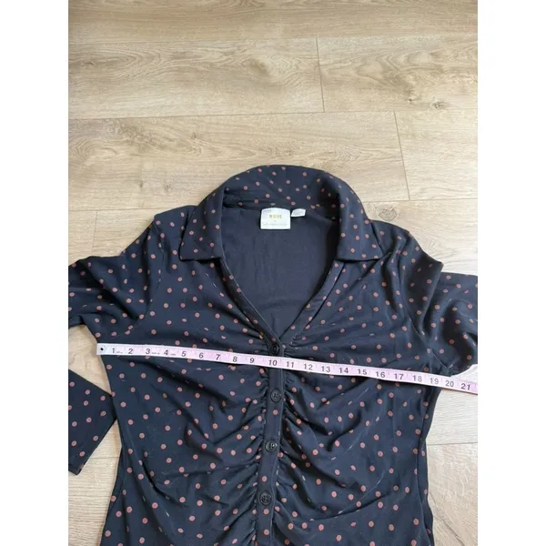 EUC Maeve Anthropologie Printed Ruched Buttondown polkadots collared blouse XL - Image 6