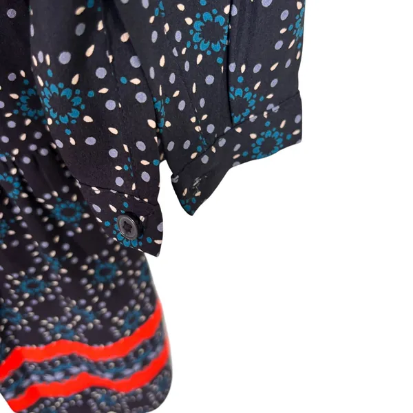 Loft Petite Navy Blue Medallion Print Shift Dress Coral Border SP Long‎ Sleeve - Image 8