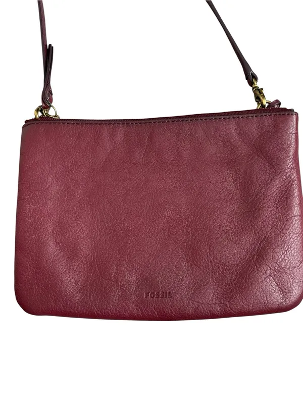 Fossil Devon Carbenet Wine Pebble Leather Dot Crossbody Shoulder Bag - Image 4