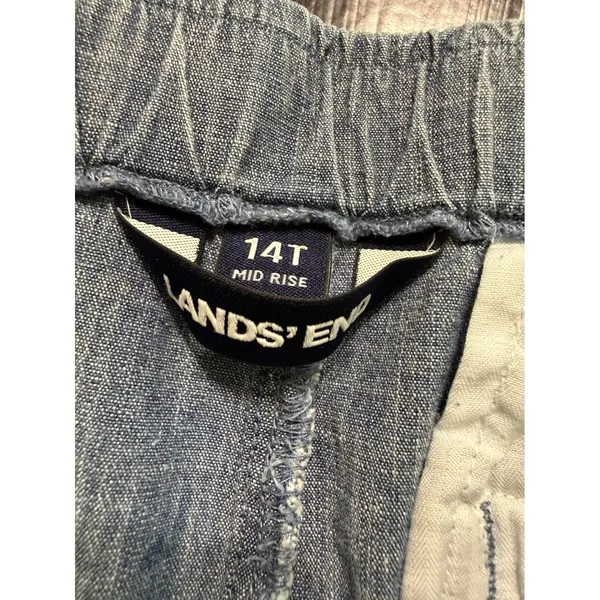 Lands End Womens 14T Mid Rise Blue Chambray Pull On Straight‎ Leg Pants - Image 4
