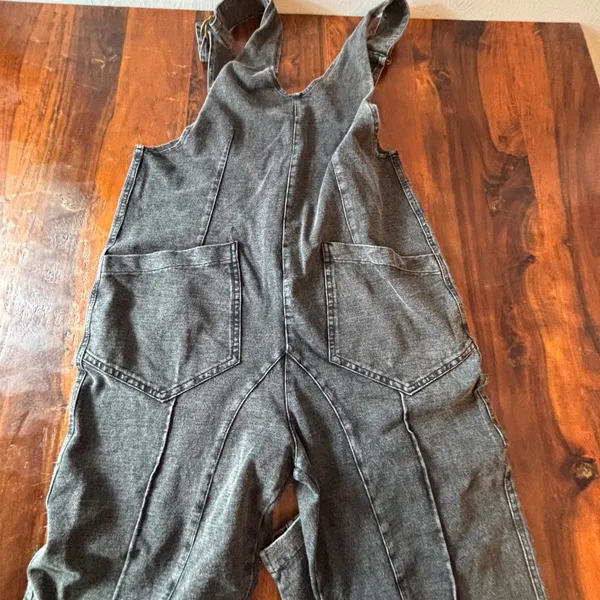 Exlura Womens Black Acid Wash‎ Denim Overalls JP052 Seam Detail XS New - Image 13