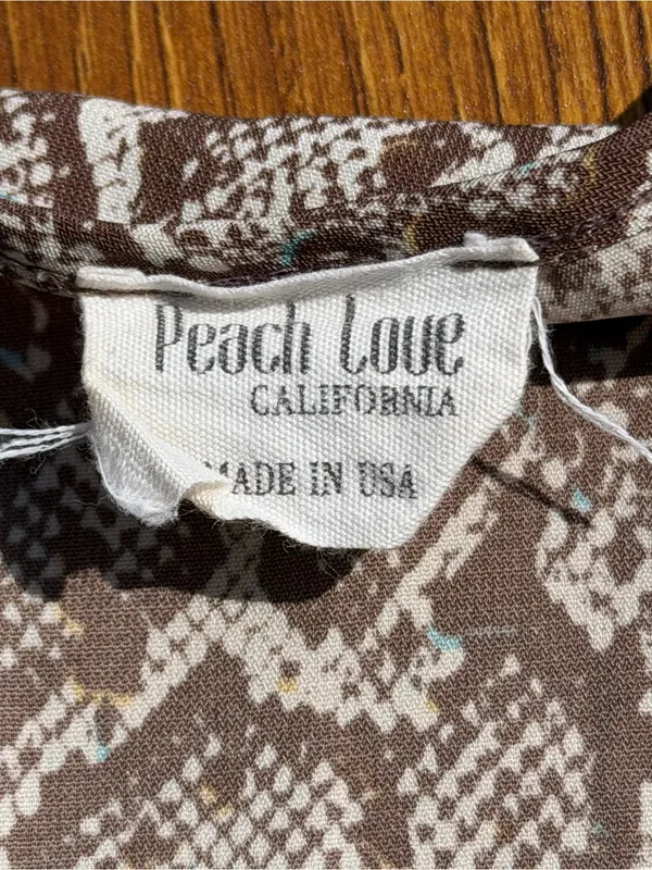 Peach Love California Snake Print Babydoll Dress Brown Cream USA Made L - Image 4