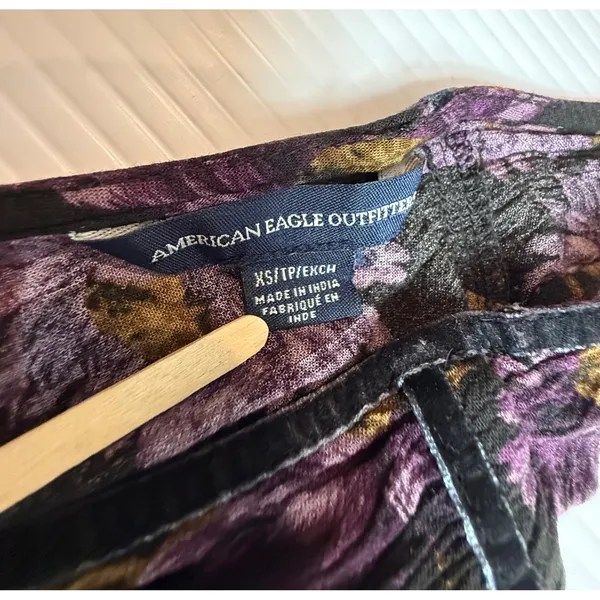 American Eagle Outfitters Floral Babydoll Top Sleeveless Black‎ Purple XS - Image 3