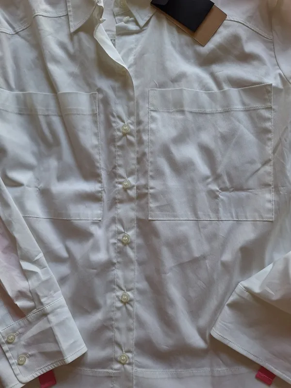 NWT Halogen Nordstrom M White Shirt Pink Satin D-Ring Utility Straps Oversized - Image 4