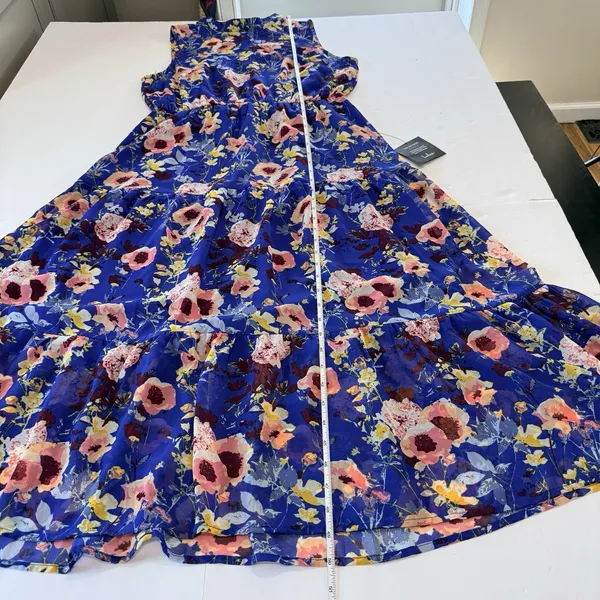 Lulus In My Dreams Blue Floral Sleeveless Chiffon Midi Dress LARGE Wedding - Image 9