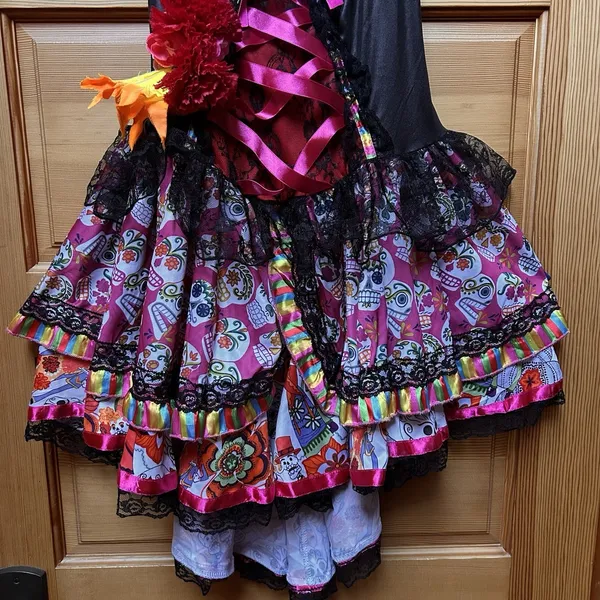Valentines Day Womens Pink Skull Ribbon Lace Dress Size Medium Witchy Whimsygoth - Image 5