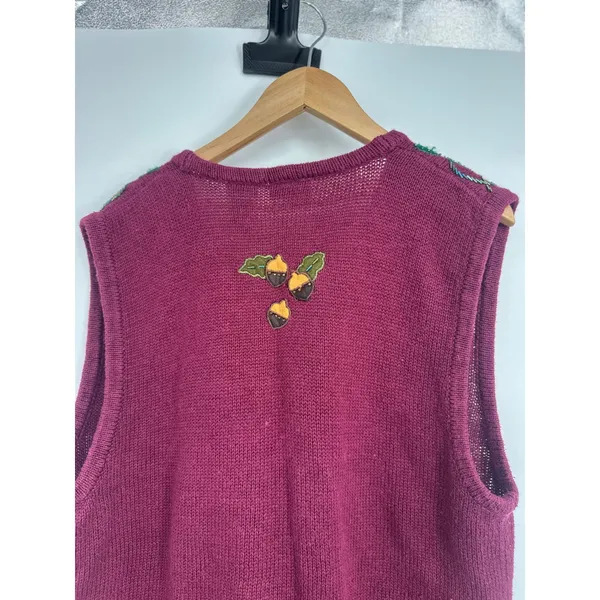 Vintage Sweater Vest Women M Autumn Fall Embroidered Beaded Teacher Granny - Image 5