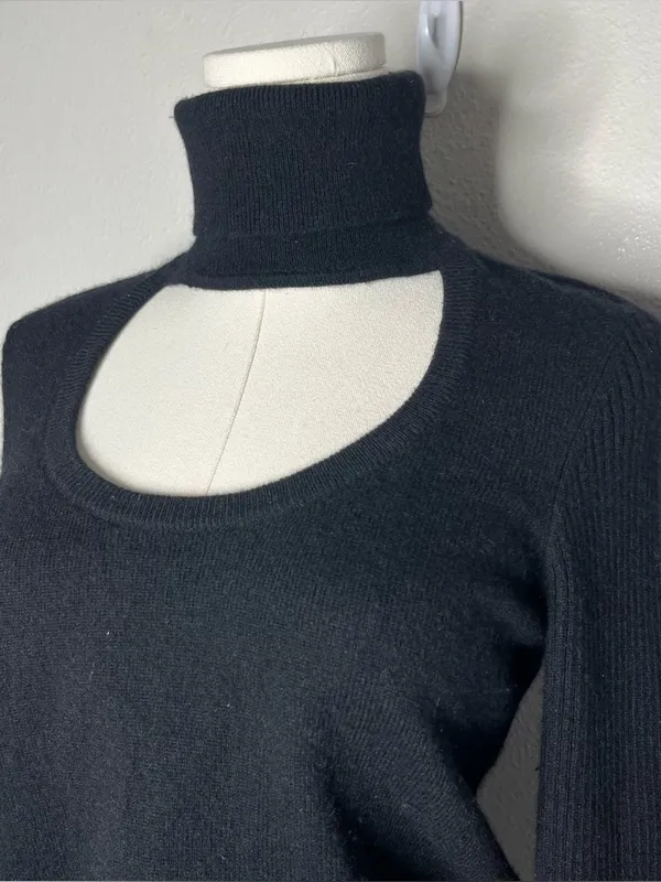 Diane Von Furstenberg Black Wool Cashmere Gracey Turtleneck Cutout Sweater - Image 3