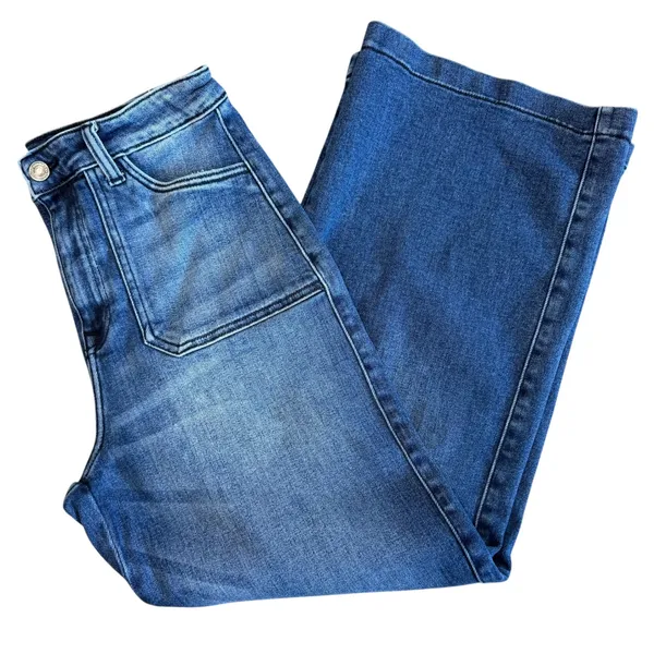 KanCan Wide Leg Jeans Size 27 Dark Wash High Rise Cropped Stretch Sailor - Image 7