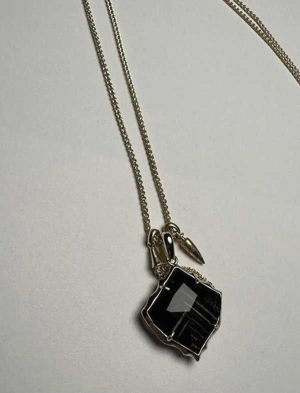 Kendra Scott Arlet Pendant Necklace Gold Tone Brown / Black Glass With Charms - Image 3