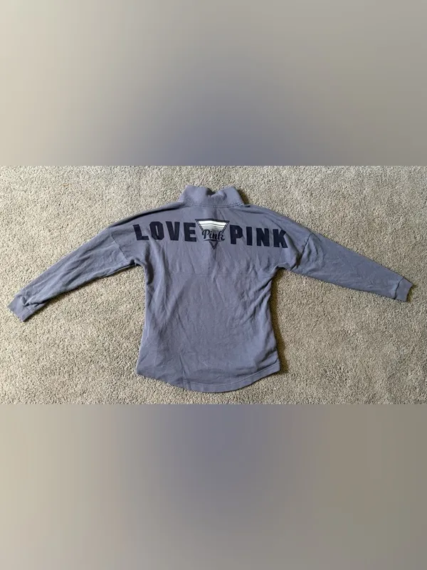 Victoria's Secret Pink Varsity Snap Button Tunic Sweatshirt Blue Womens Size M - Image 9