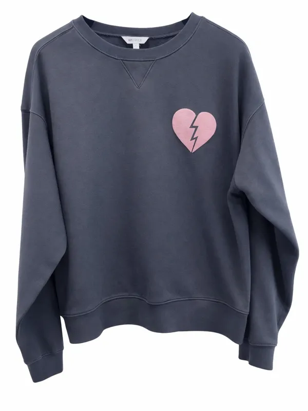 Wildfox "I Wish It Was Saturday" Broken Heart Sweatshirt Charcoal Gray Size L - Image 11