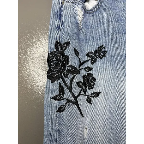 PacSun Mom Jeans Womens 29 Light Wash Hi Rise Embroidered Floral Denim - Image 4