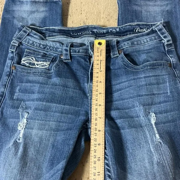 TuffRider Y2K Cowgirl Tuff Co Fearless Distressed Barbed Wire Jeans Medium Wash JSFRLS W27 - Image 2