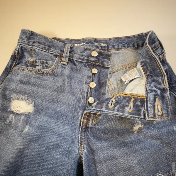 Old Navy High Rise Slouchy Straight Distressed Crop Jeans Blue Button Fly Size 4 - Image 8