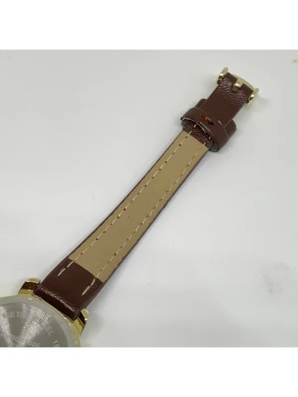 FMD Women’s watch gold tone 25mm quartz analog brown leather band running - Image 8