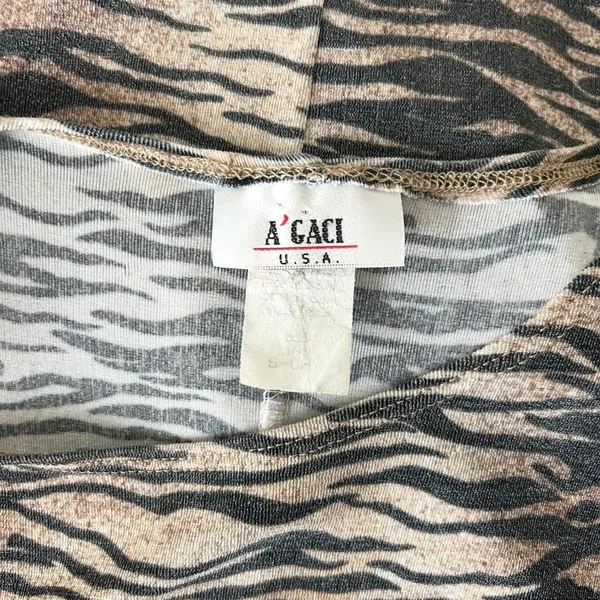 Vintage Y2K A'gaci Tiger Stripe Animal Print Sleeveless Bodycon Mini Dress Small - Image 4