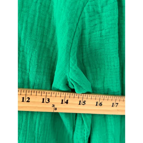 Womens Green Gauze Button‎ Down Shirt Oversized Long Sleeve Cotton Blend S - Image 7