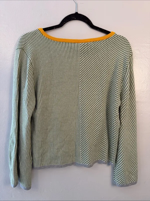 dolan Light Green Striped Long-Sleeve Knit Top with Yellow Trim size medium - Image 6