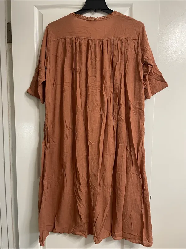 Japanese Brand Samansa Mos2 Cotton Linen Kaftan Midi Dress Pockets Lagenlook - Image 13