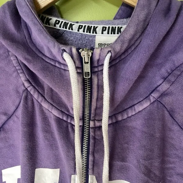 Victoria's Secret Vintage PINK Full Zip Hoodie Purple White Women's Size Large - Image 11