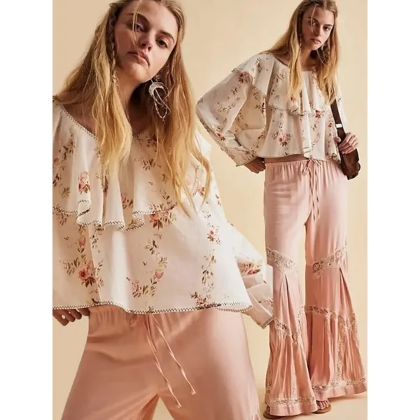 Free People Dainty Ethereal Ruffle Camilla Floral Gauze Blouse Medium Cottage - Image 2
