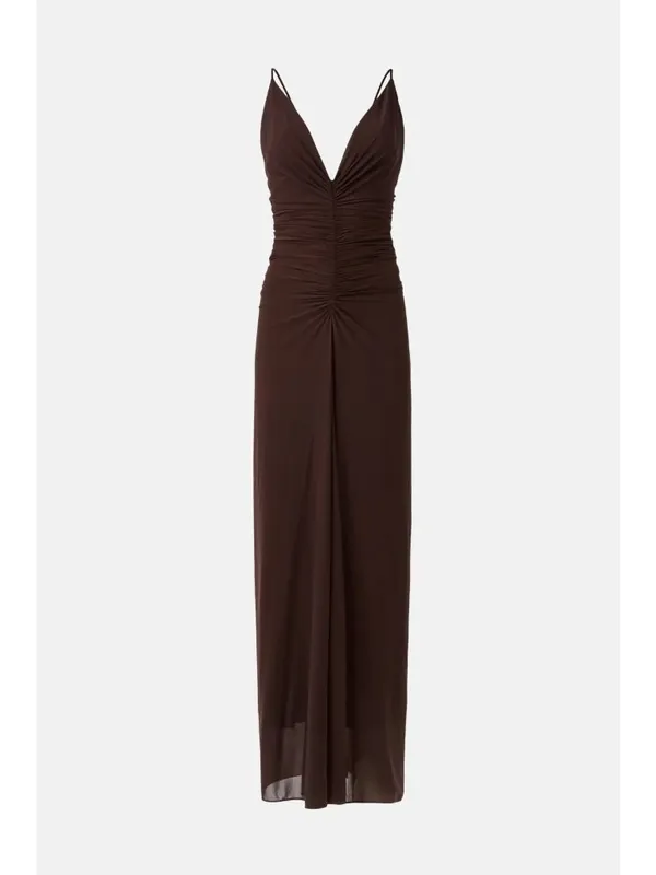 Ronny Kobo Anya V-Neck Column Jersey Maxi Dress in Chocolate Brown XSmall Womens - Image 10