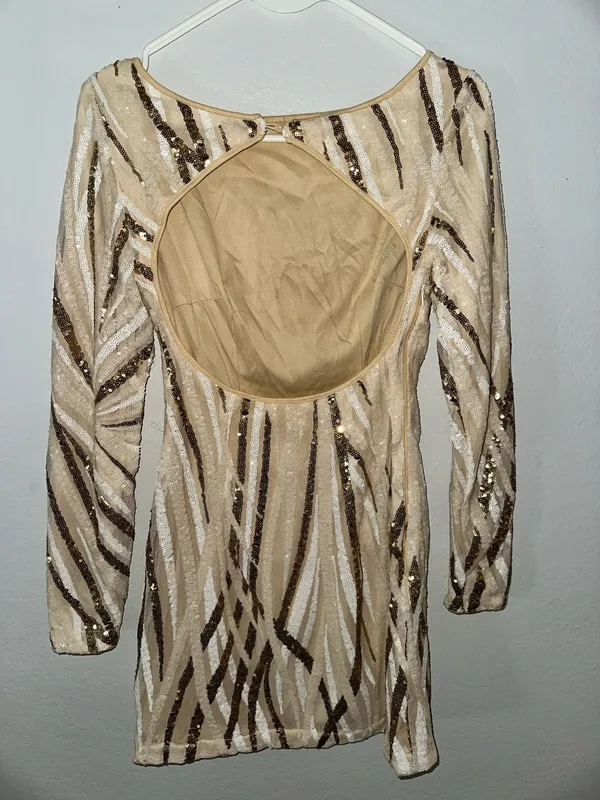 SheIn Long sleeve gold and white dress - Image 2
