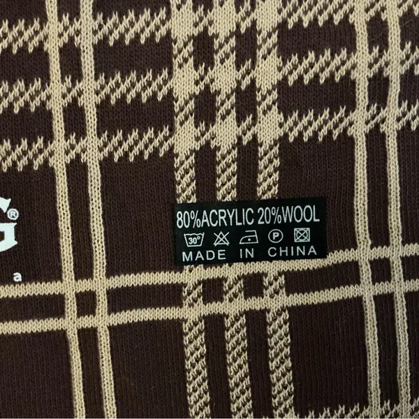 Ugg brown checkered plaid wool knit scarf 66x12 - Image 4