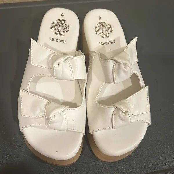 Sam & Libby Indie White Platform Sandals Chunky 90s Y2K Wood Wedge 6 - Image 11