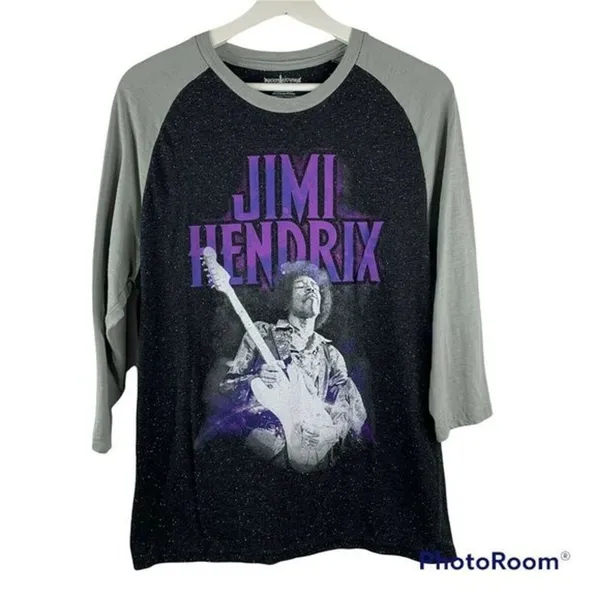 Rockin Artwork Large Jimi Hendrix Raglan Baseball Tee Grey Speckled Rock Graphic - Image 2