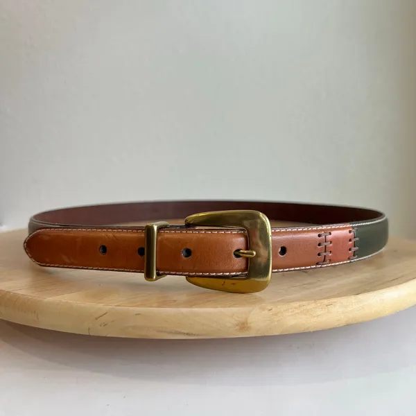 Fossil Tan Genuine Leather Patchwork Solid Brass Buckle Belt Size XL - Image 11