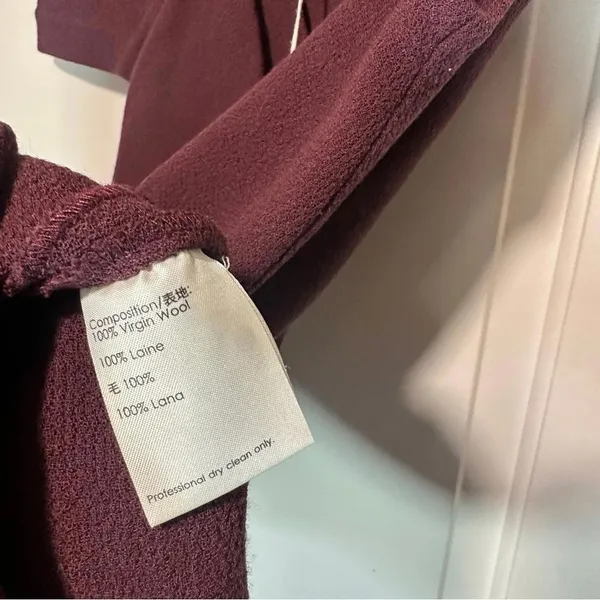 3.1 PHILLIP LIM Virgin Wool Mini Dress Burgundy Twist‎ Sleeve Business Size: 4 - Image 6