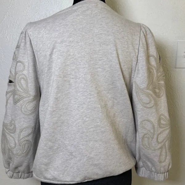 Splendid Collection‎ Soutache Embroidered Eyelet Puff Sleeve Sweatshirt L - Image 6