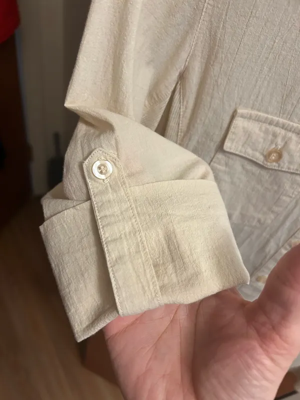Casual work shirt 3/4 sleeves button down Tan - Image 4