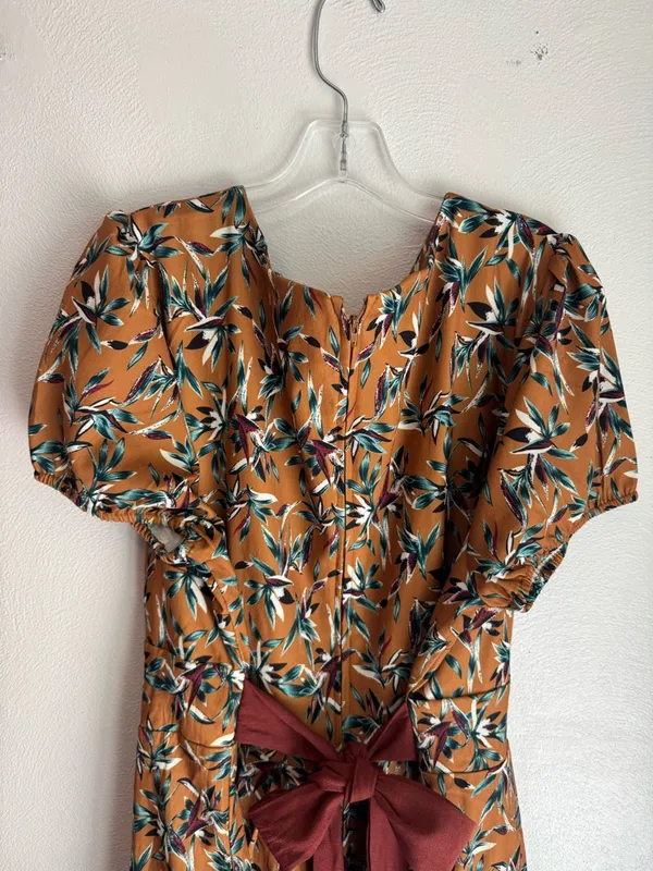 Timeless London 50's Caramel Brown Tropical Leaf Print Short Sleeve Pinup Dress - Image 7