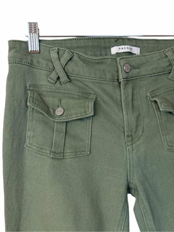 PacSun Cargo Flare Pants Jeans Women’s Size 28 Low Rise Stretch Olive Green Y2K - Image 7