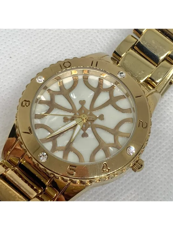 Women’s gold tone watch 38mm round quartz analog mop dial size 7” running - Image 2