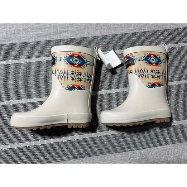 Pendleton Kids Rain Boots Western Navajo Print White Rubber Size 7 8 - Image 4
