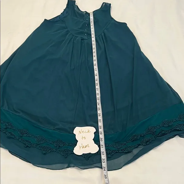 Altar'd State size small teal sleeveless lace and ruffles sheer A line dress EUC - Image 12