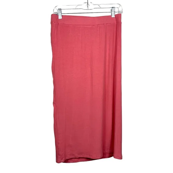 Halara Ribbed‎ Knit Solid Ruched Drawstring Split Bodycon Midi Skirt Sz L Pink - Image 2
