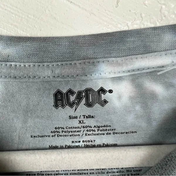 AC/DC Rhinestone Bling Gray Tie Dye Crop Band Tee Cotton Blend Size XL - Image 4