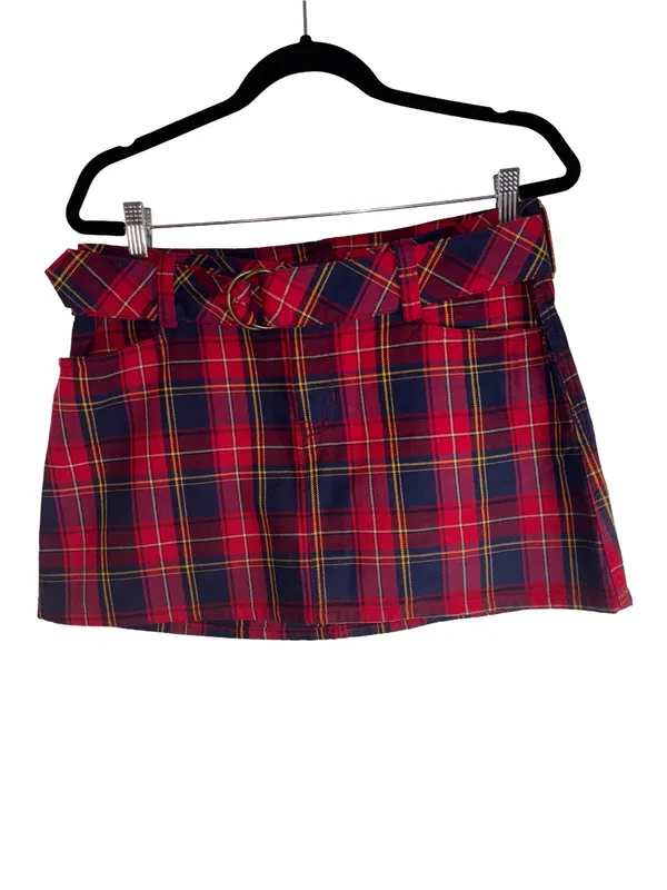 Vintage 90s Abercrombie & Fitch Plaid Wool Blend Belted Mini Skirt Size 8 - Image 2