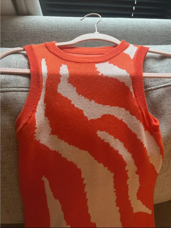 Amazon Essentials Orange and White Sleeveless Mini Dress - Image 2
