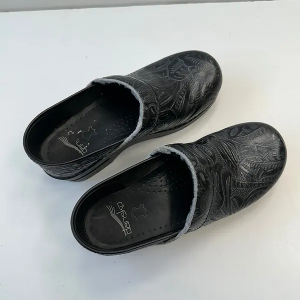 Dansko Leather Clogs Embossed Slip‎ On Comfort Shoes Black Womens Size 6 - Image 5
