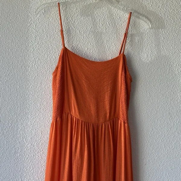 Lush Clothing Women's Maxi Dress Tie Back Size Small Orange Adjustable Straps Tiered Boho - Image 3