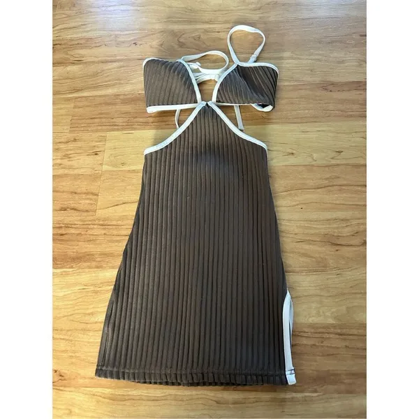 Urban outfitters sexy dress brown and white beach outfit size xs NWT mini dress - Image 3