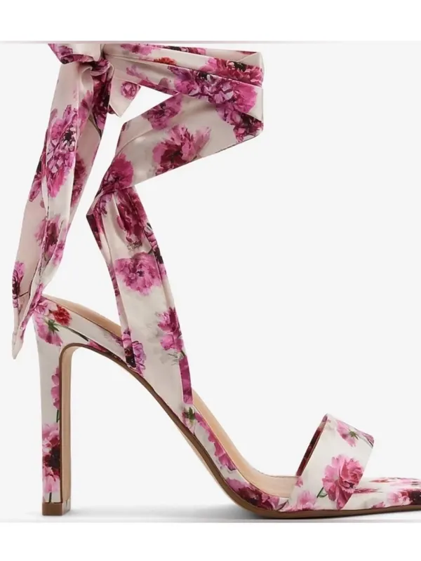 NWT Express Vibrant Pink and White Retro Floral High Heel Sandals size 7.5 - Image 4